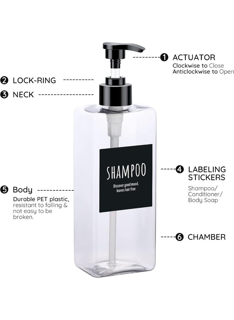 هومستر مجموعة ملء شامبو ومستحضرات العناية بالشعر، 3 عبوات، توزيع متجانس بضغط ناعم، تصميم مقاوم للتسرب بخيوط برغي، زجاجات بلاستيكية ممتلئة وقوسة ضد الانزلاق والتمزق، زجاجات دش مع ملصقات مضادة للانزلاق، منظم حمام لشامبو ومستحضرات العناية بالشعر وغسول الجسم، (شفافة/أسود، 500 مل) - Image 3